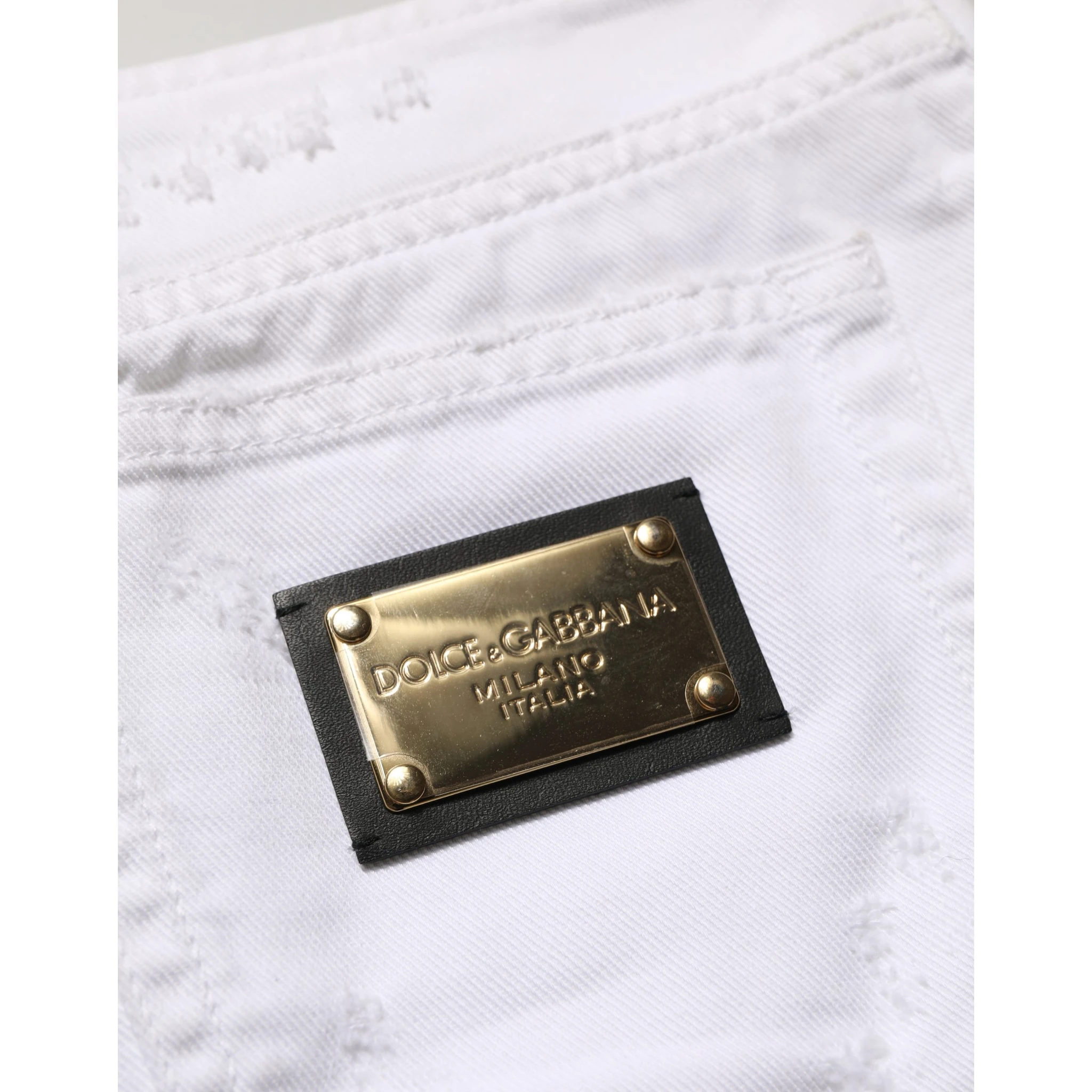 White Distressed Cotton Denim Mini Skirt