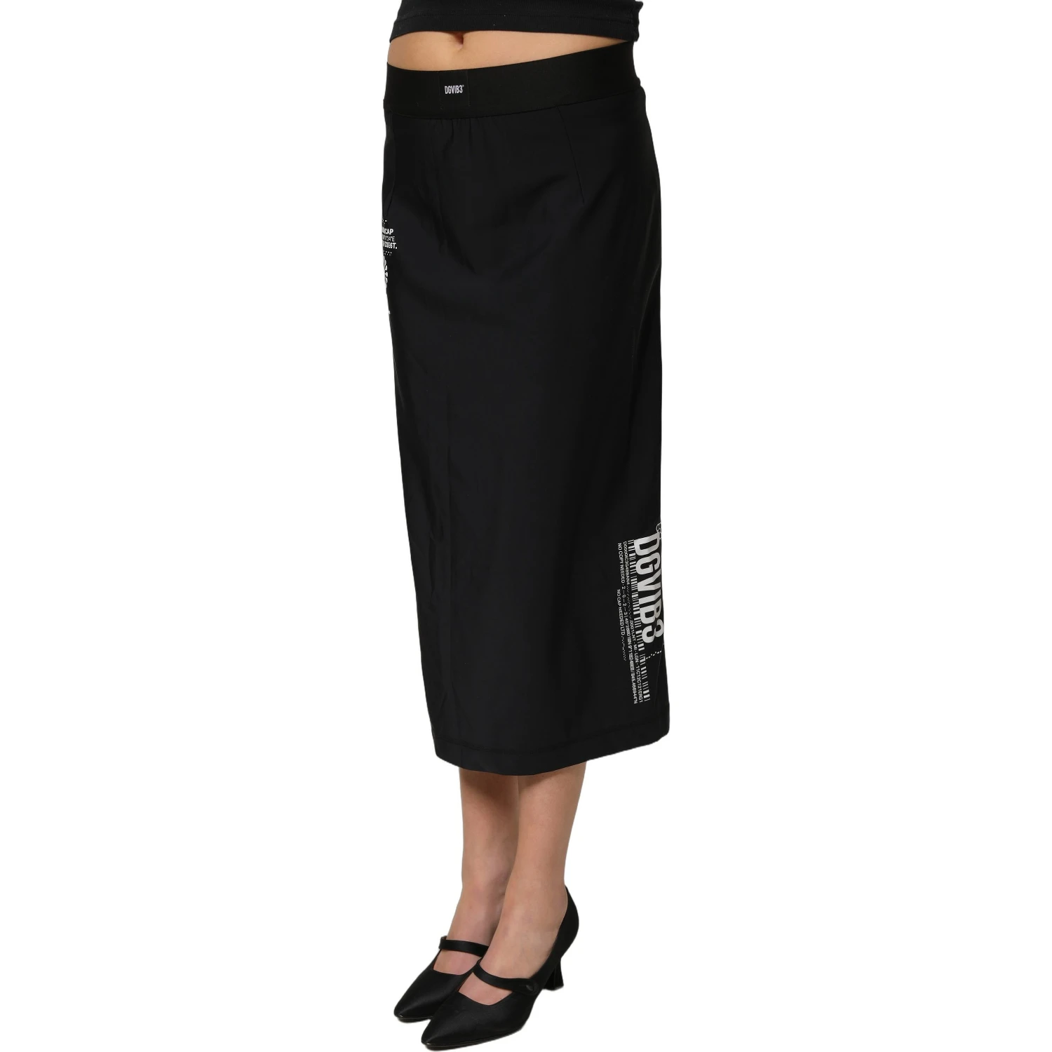 Black DGVIB3 Stretch Jersey Midi Pencil Cut Skirt