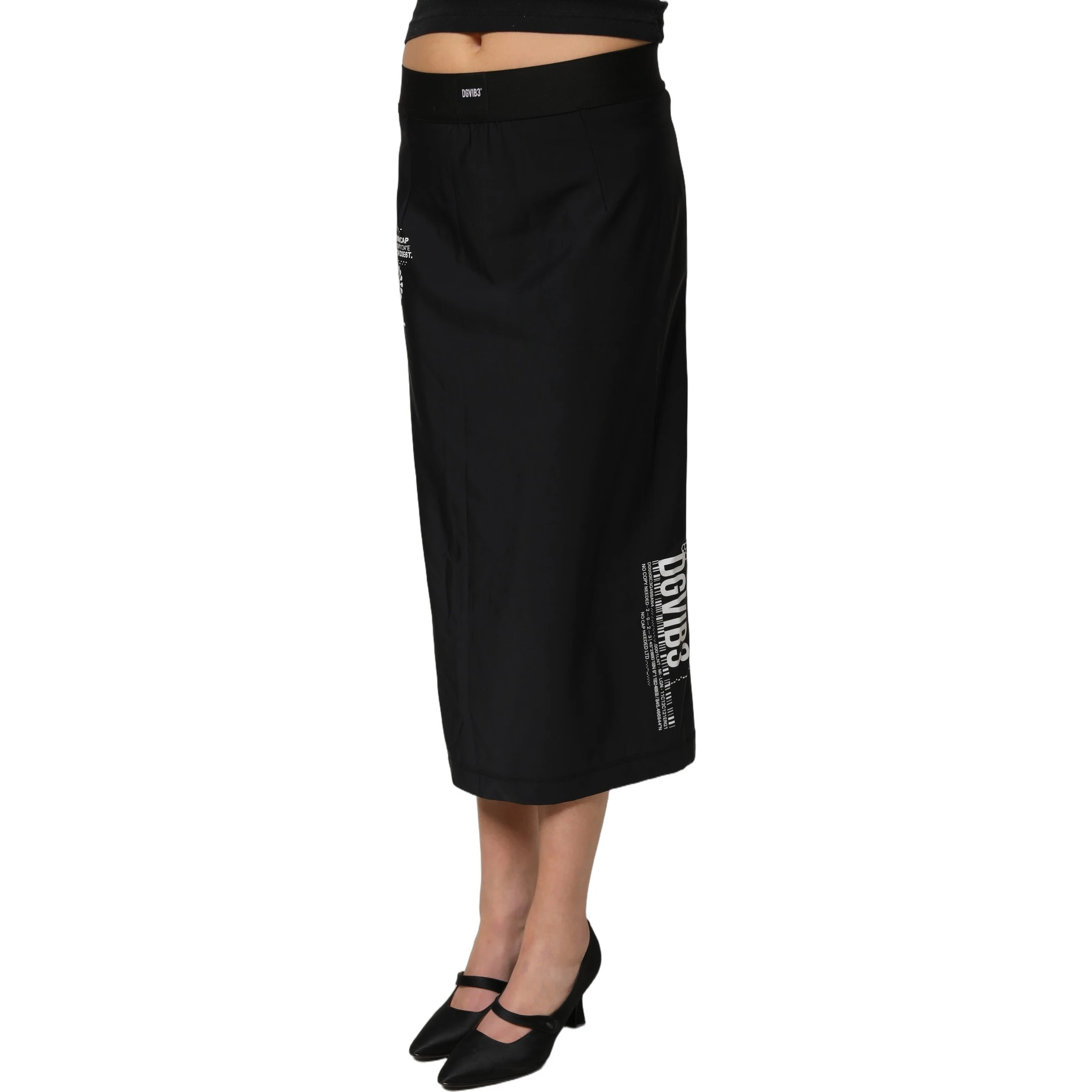 Black DGVIB3 Stretch Jersey Midi Pencil Cut Skirt