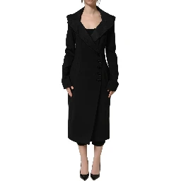 Black Nylon Double Breasted Coat Jacket