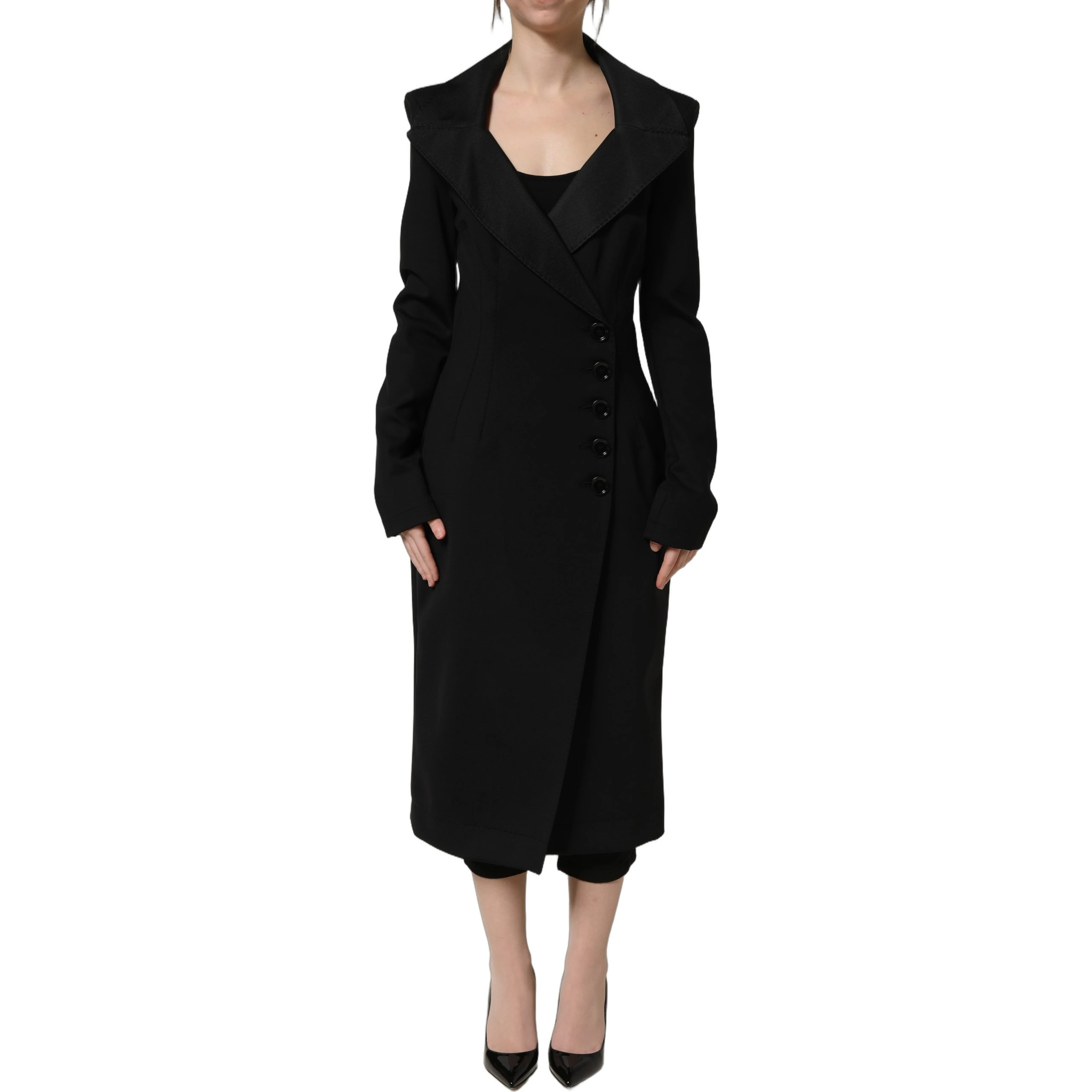 Black Nylon Double Breasted Coat Jacket