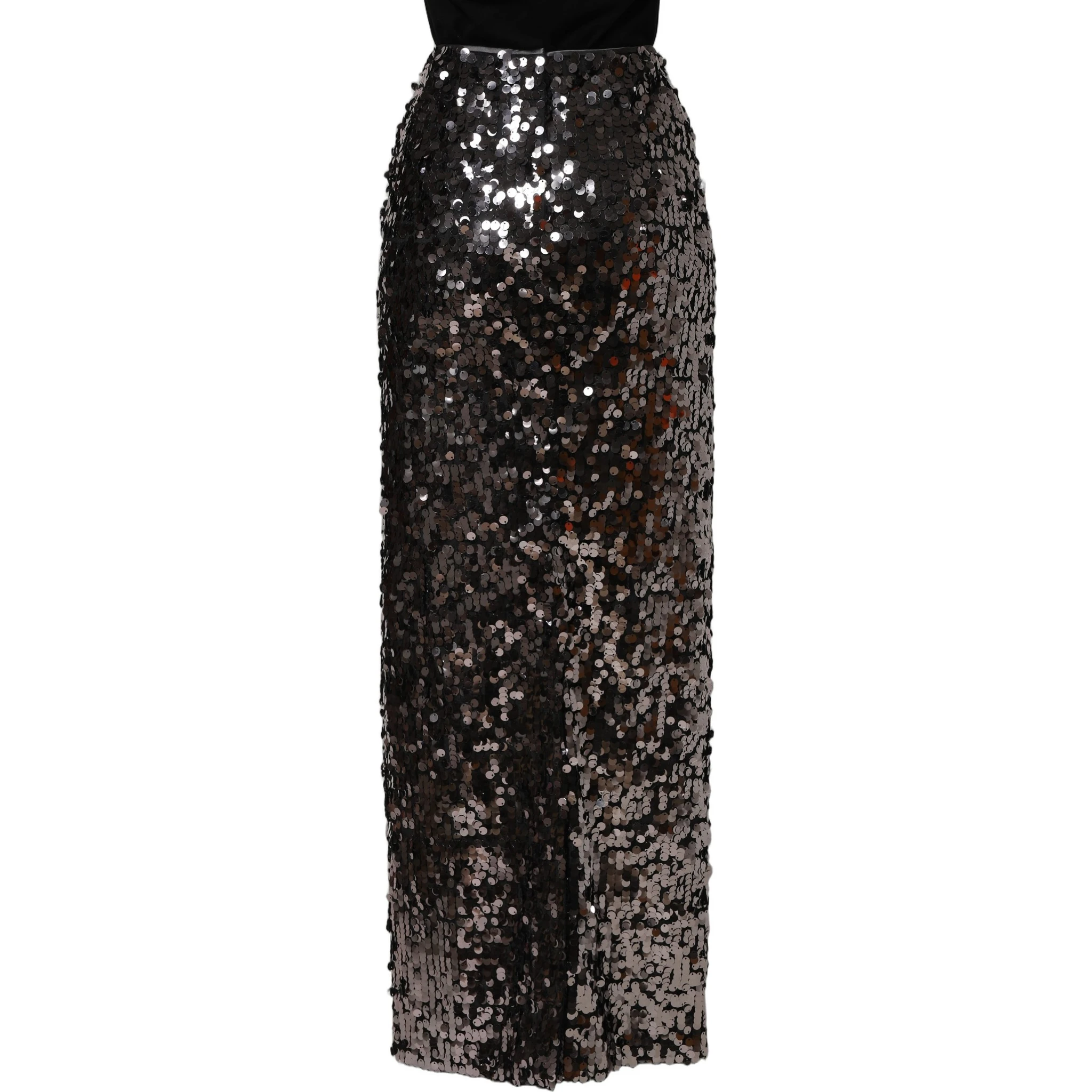 Brown Sequinned Embellished Pencil Cut Skirt