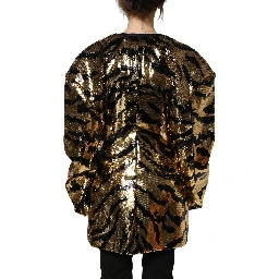 Black Gold Sequin Tiger Stripe Blazer Jacket