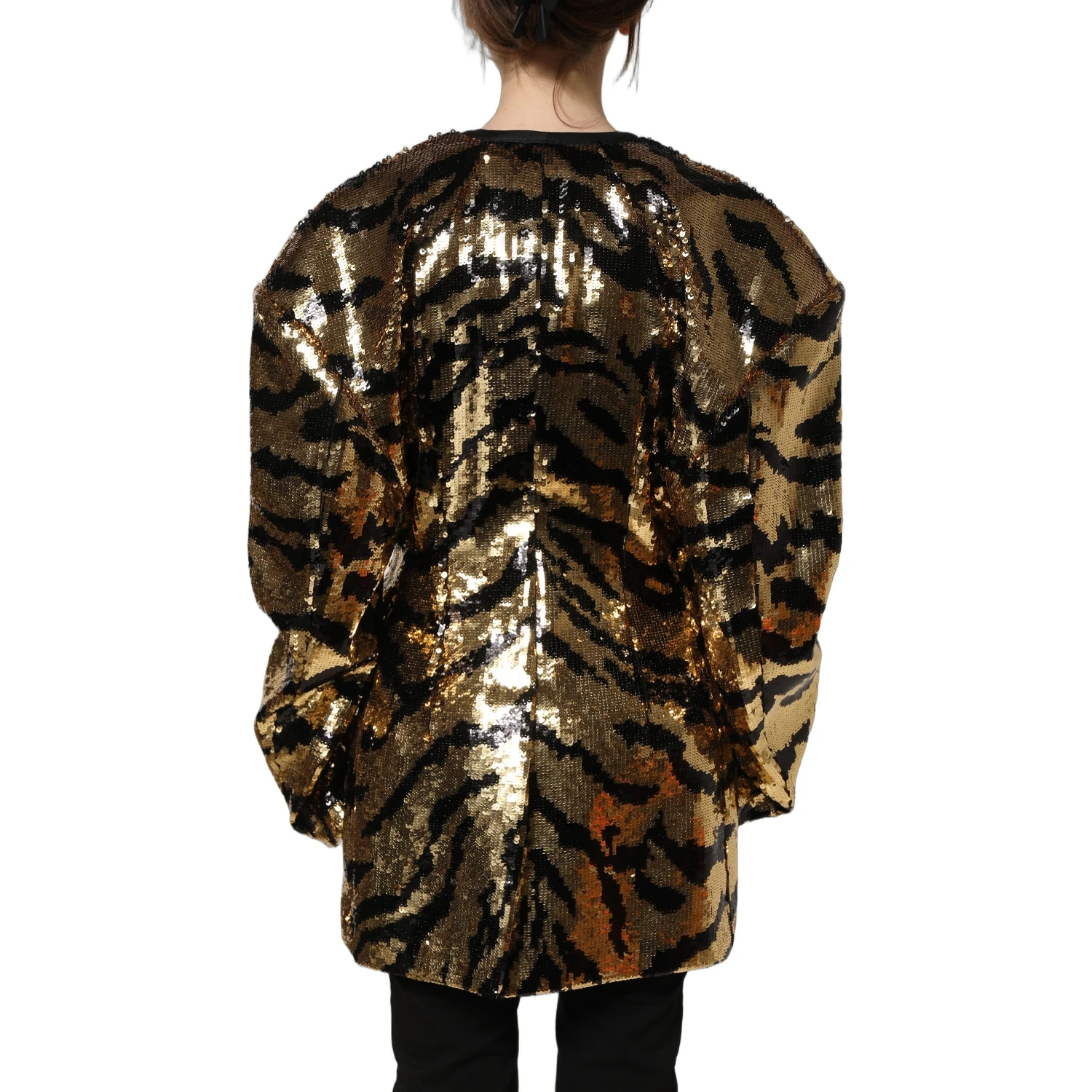 Black Gold Sequin Tiger Stripe Blazer Jacket