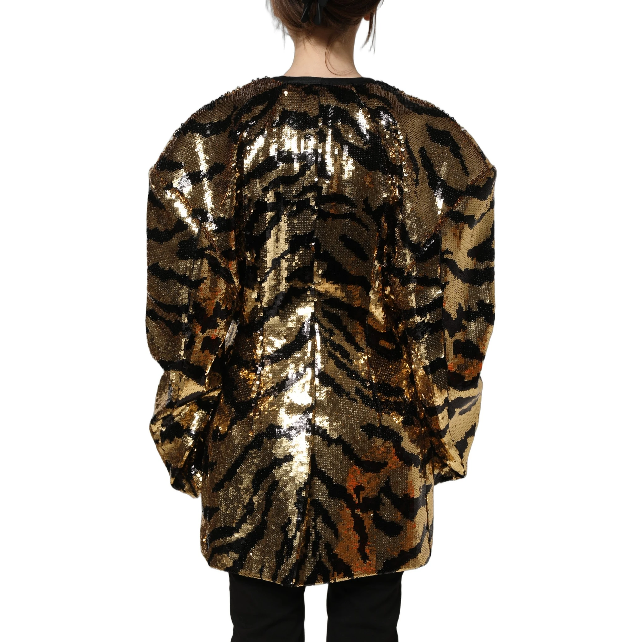 Black Gold Sequin Tiger Stripe Blazer Jacket