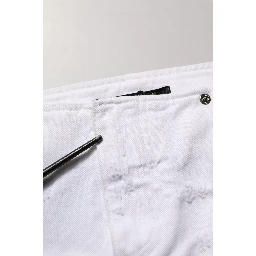 White Distressed Cotton Denim Mini Skirt