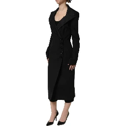 Black Nylon Double Breasted Coat Jacket