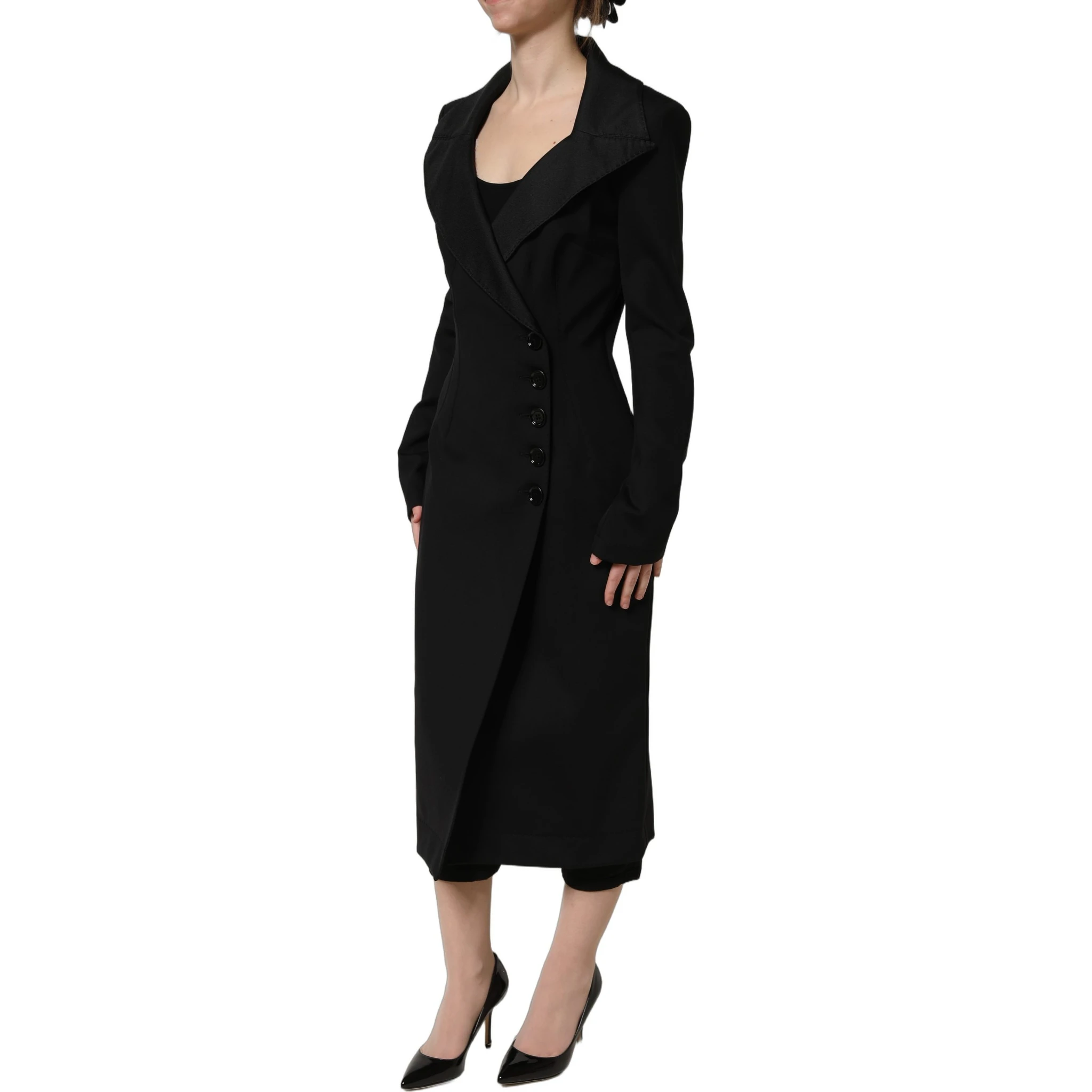 Black Nylon Double Breasted Coat Jacket