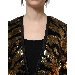 Black Gold Sequin Tiger Stripe Blazer Jacket