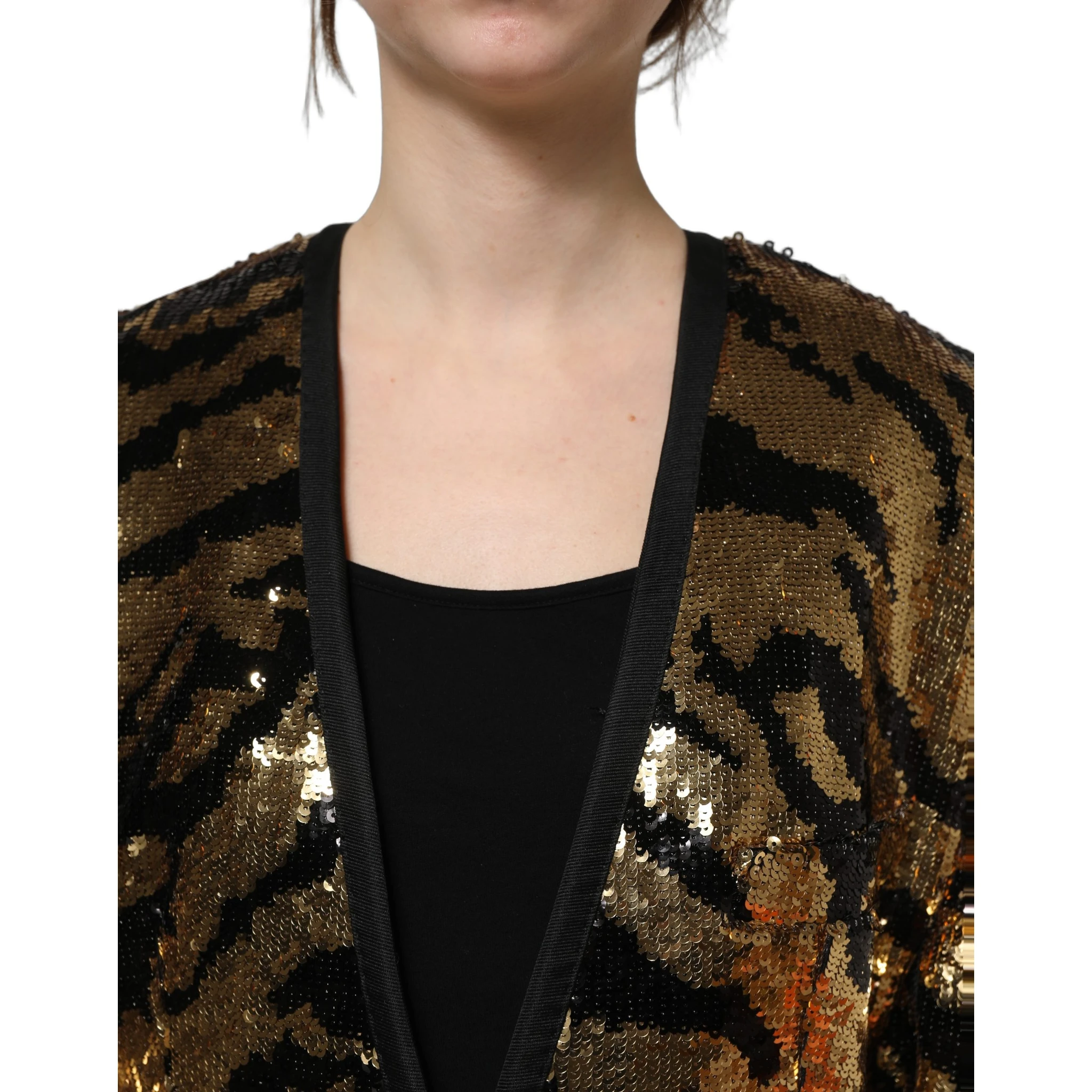 Black Gold Sequin Tiger Stripe Blazer Jacket