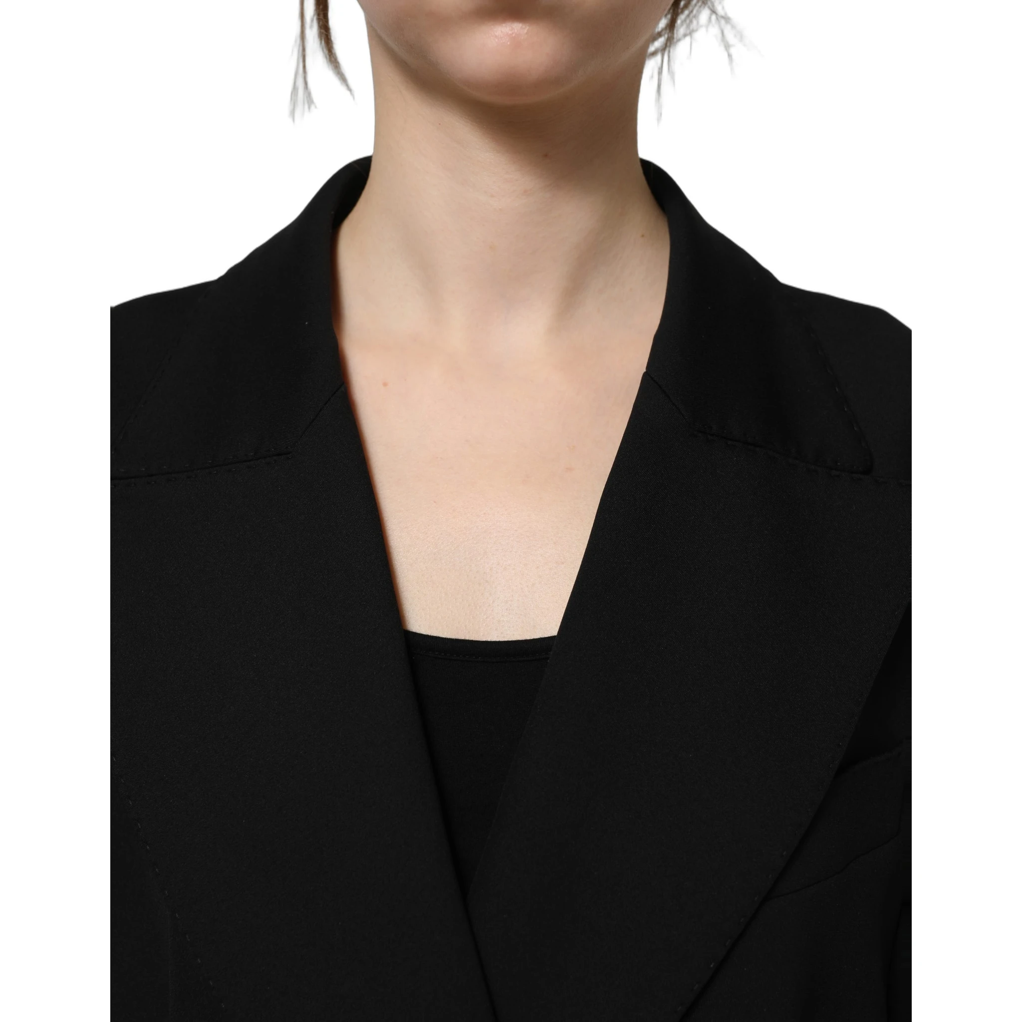 Black Double Breasted Crepe Blazer Jacket