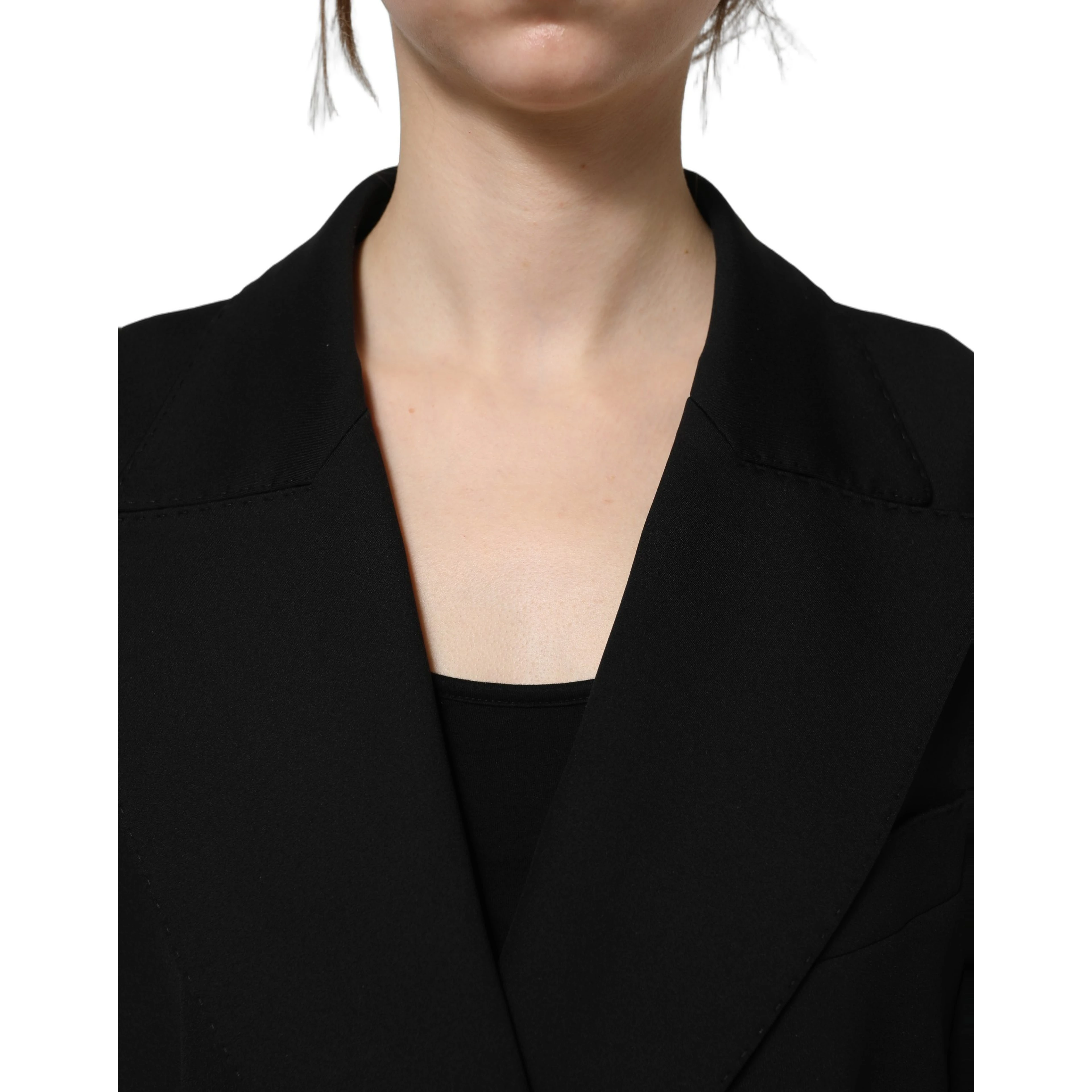 Black Double Breasted Crepe Blazer Jacket
