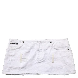 White Distressed Cotton Denim Mini Skirt