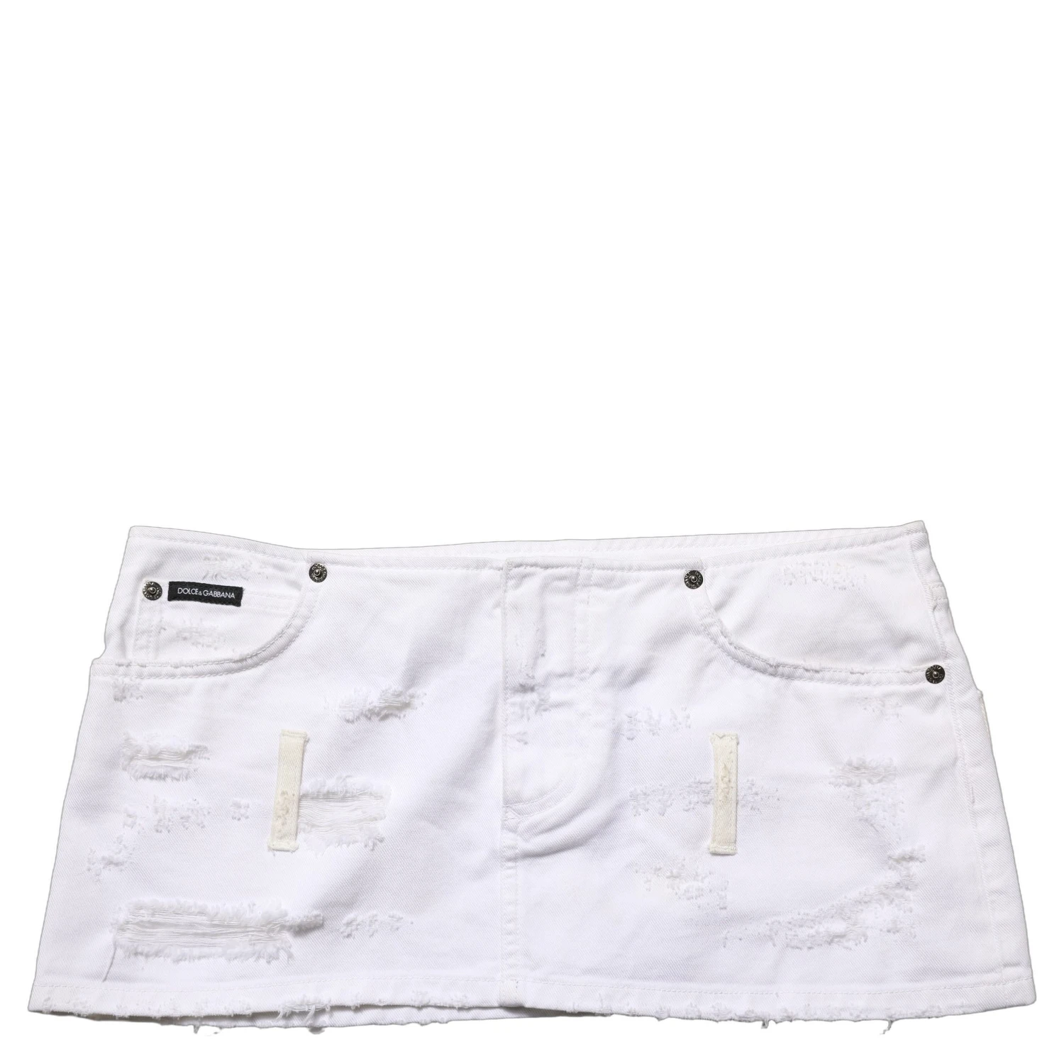White Distressed Cotton Denim Mini Skirt