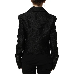 Black Floral Brocade Biker Blouson Jacket