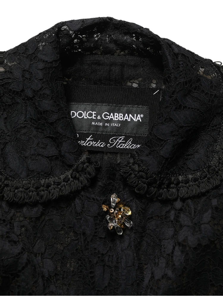 Black Embellished Guipure Lace Coat Jacket