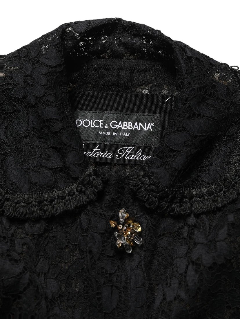 Black Embellished Guipure Lace Coat Jacket