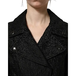 Black Floral Brocade Biker Blouson Jacket