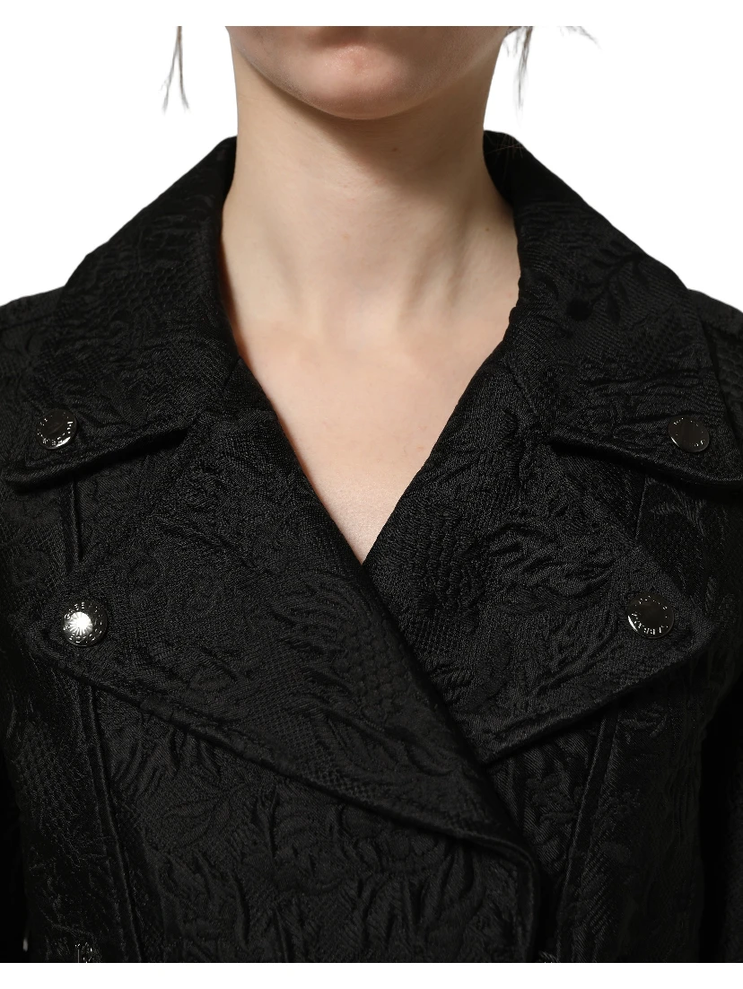 Black Floral Brocade Biker Blouson Jacket