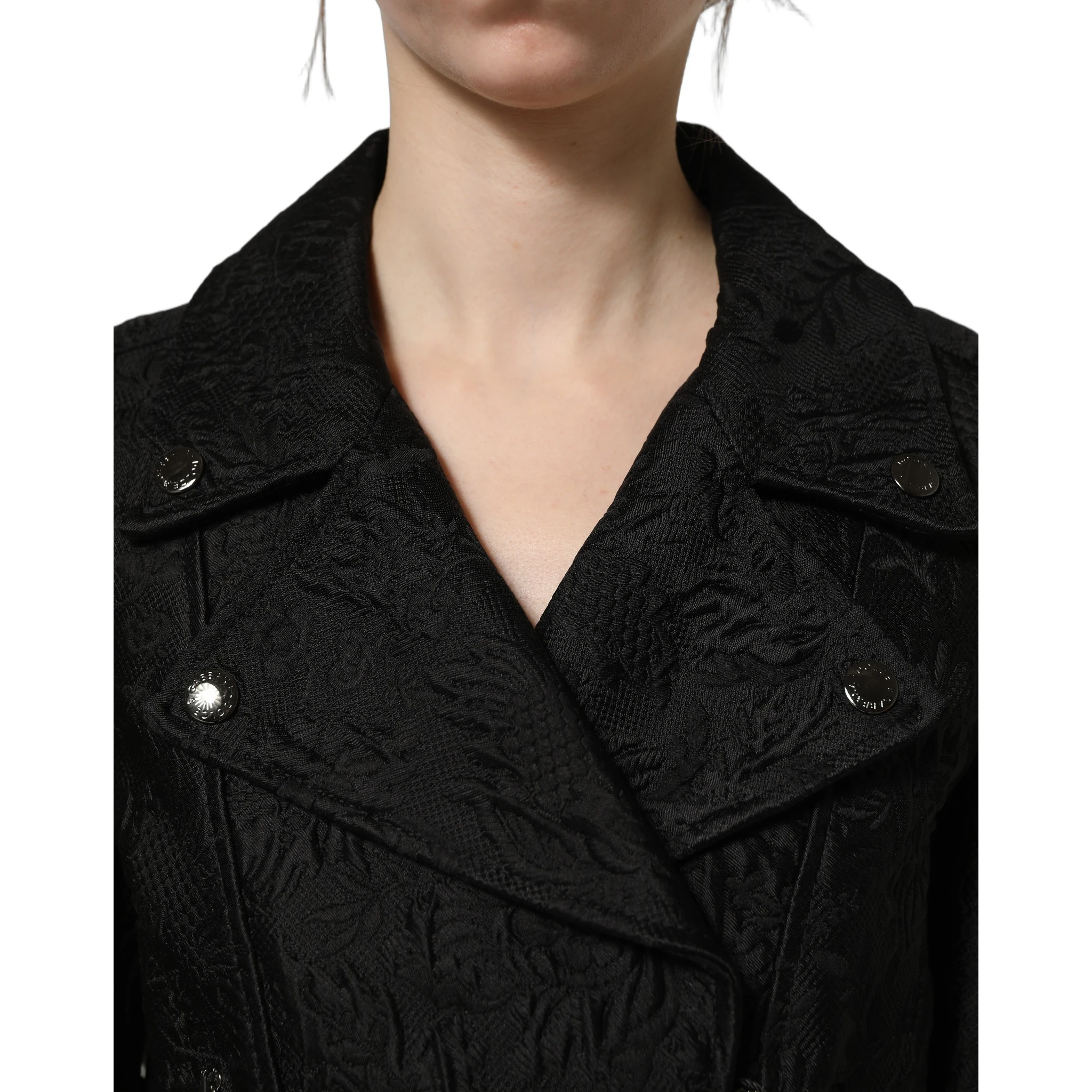 Black Floral Brocade Biker Blouson Jacket