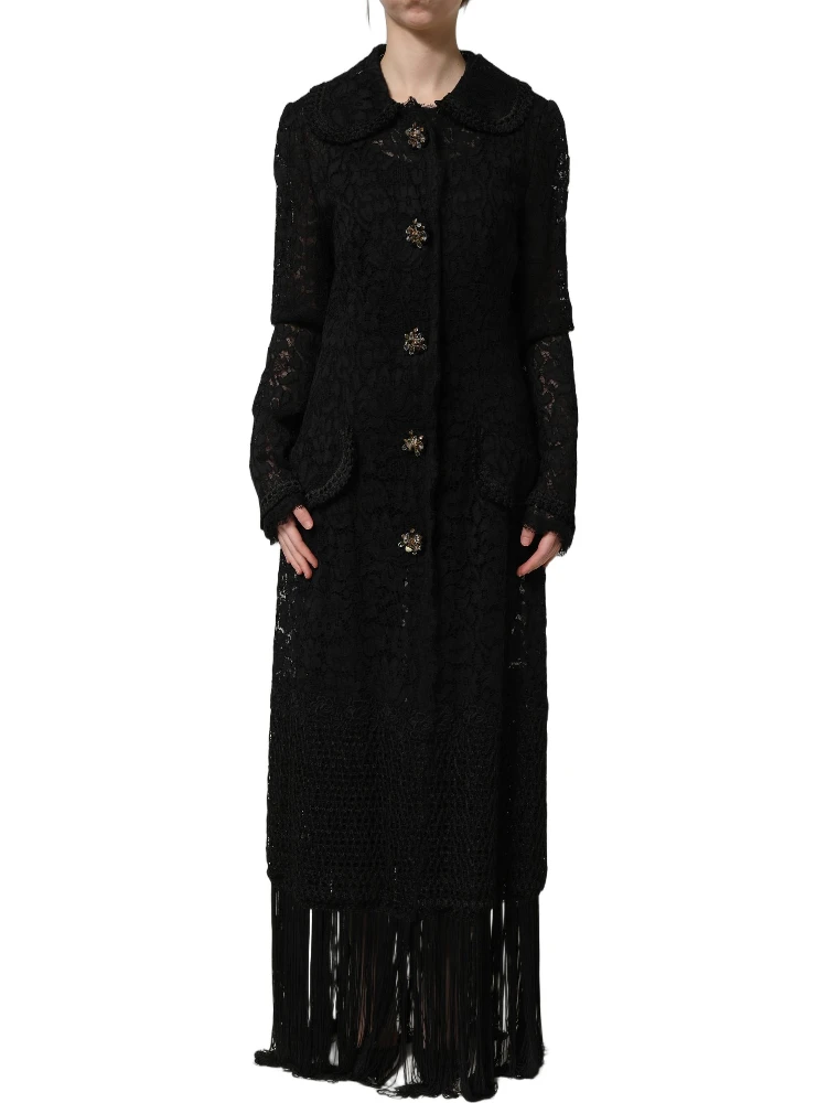 Black Embellished Guipure Lace Coat Jacket alternative