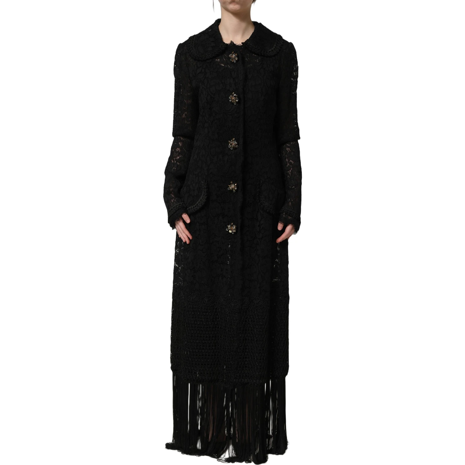 Black Embellished Guipure Lace Coat Jacket