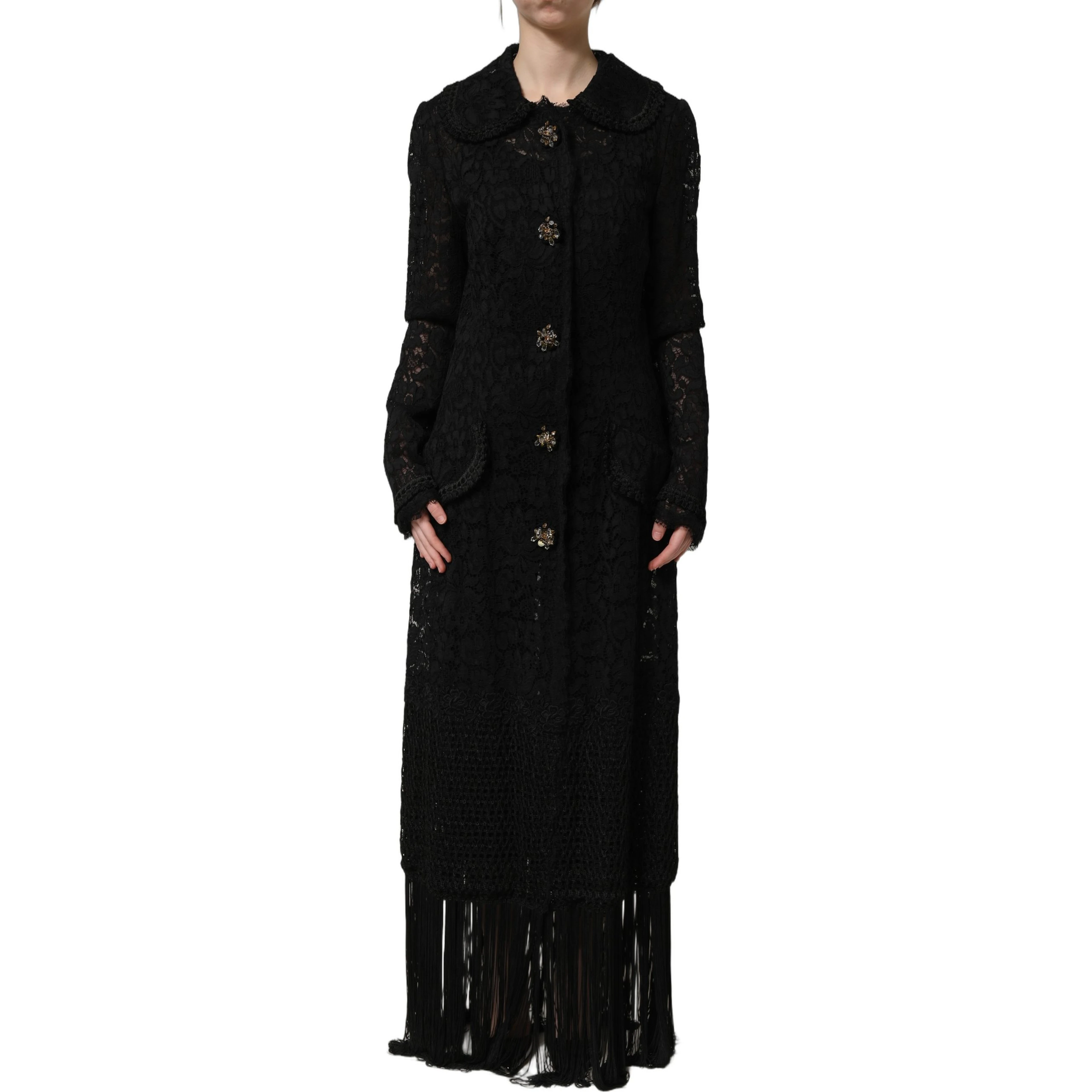 Black Embellished Guipure Lace Coat Jacket