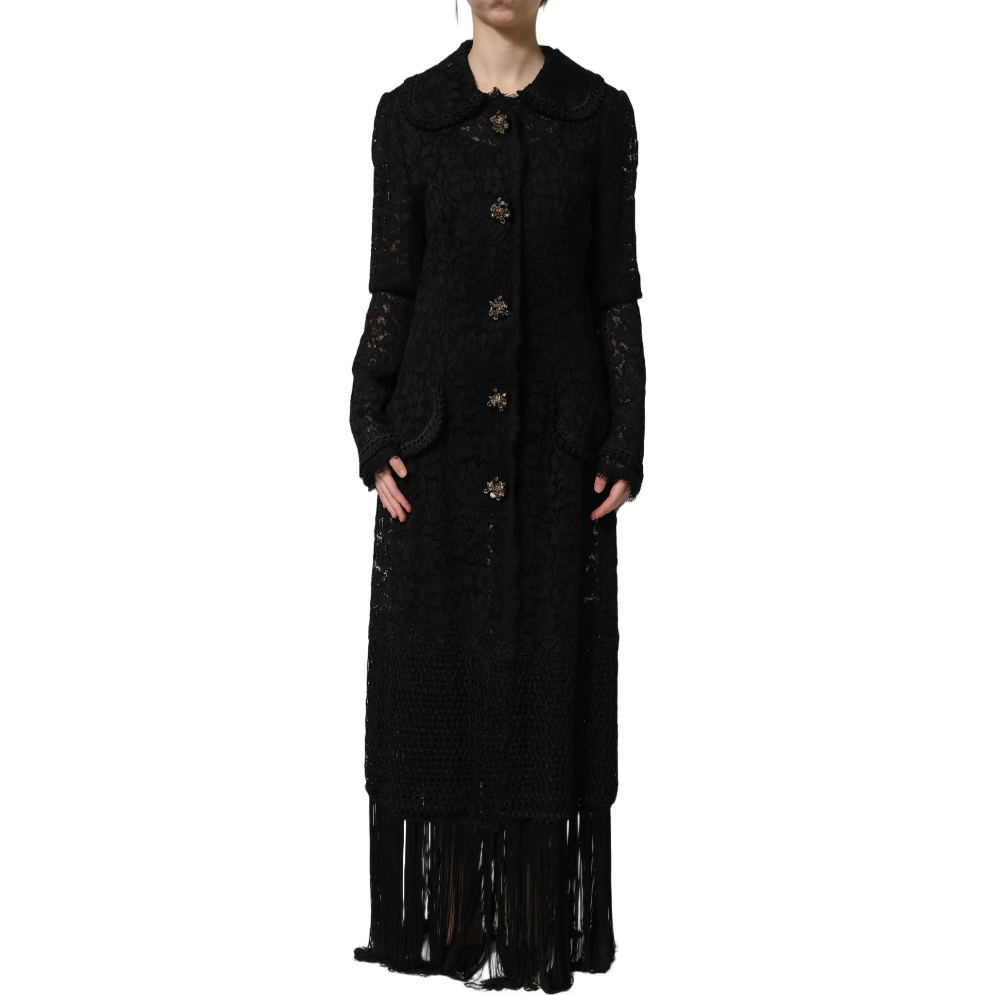 Black Embellished Guipure Lace Coat Jacket