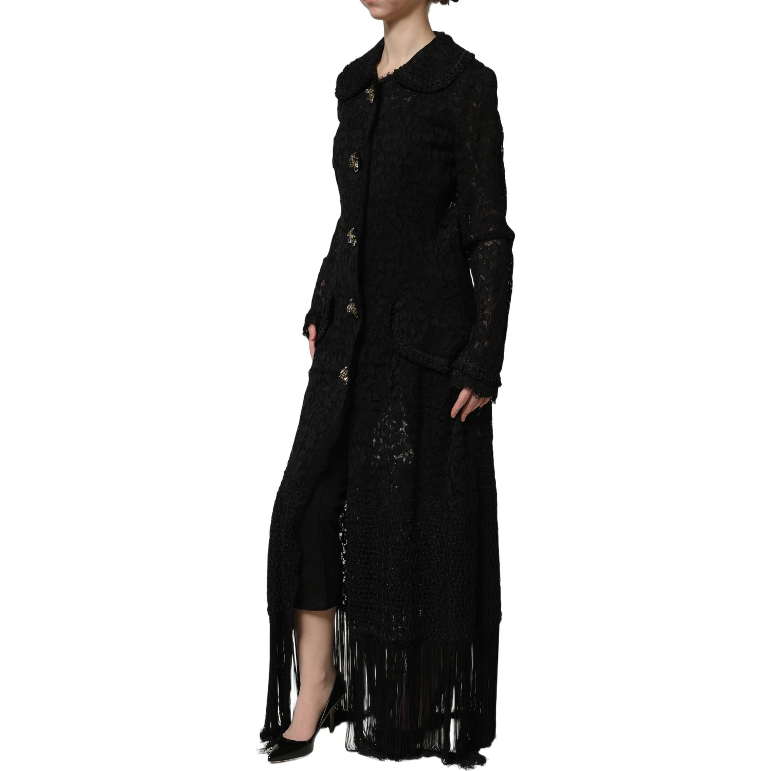 Black Embellished Guipure Lace Coat Jacket