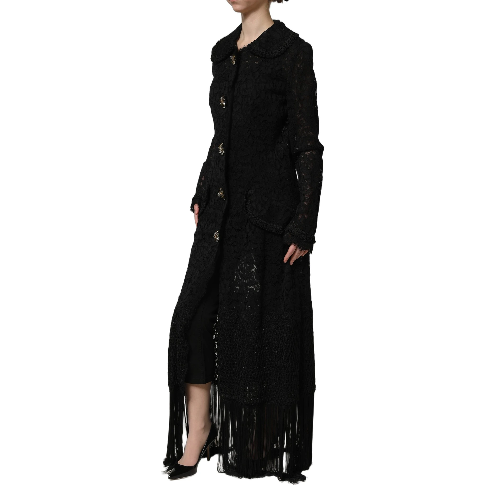 Black Embellished Guipure Lace Coat Jacket