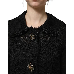 Black Embellished Guipure Lace Coat Jacket