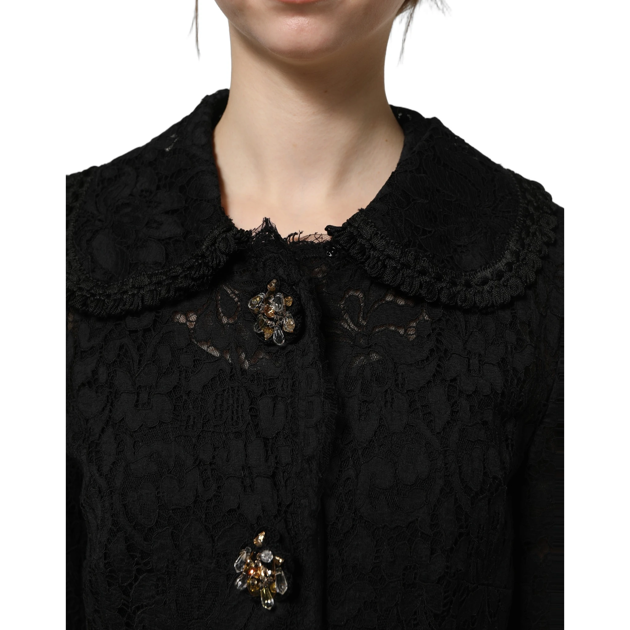 Black Embellished Guipure Lace Coat Jacket