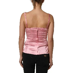 Pink Silk Satin Padded Bra Corset Style Top