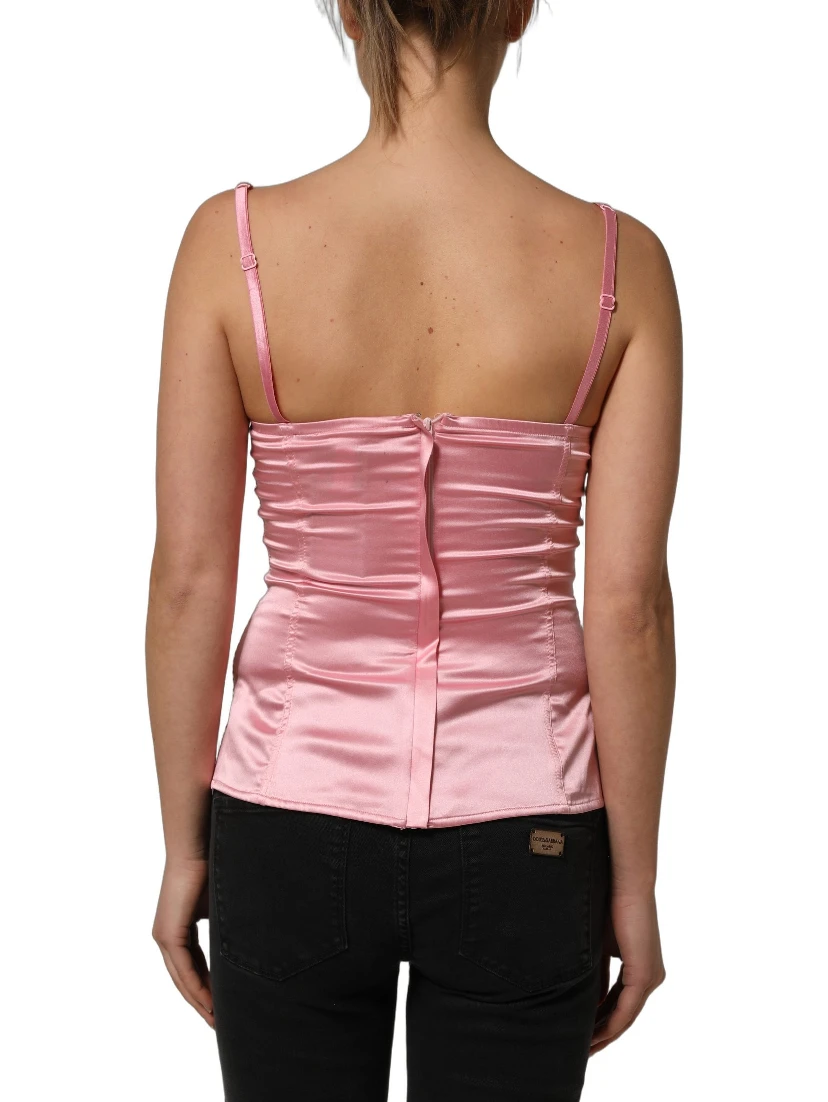 Pink Silk Satin Padded Bra Corset Style Top