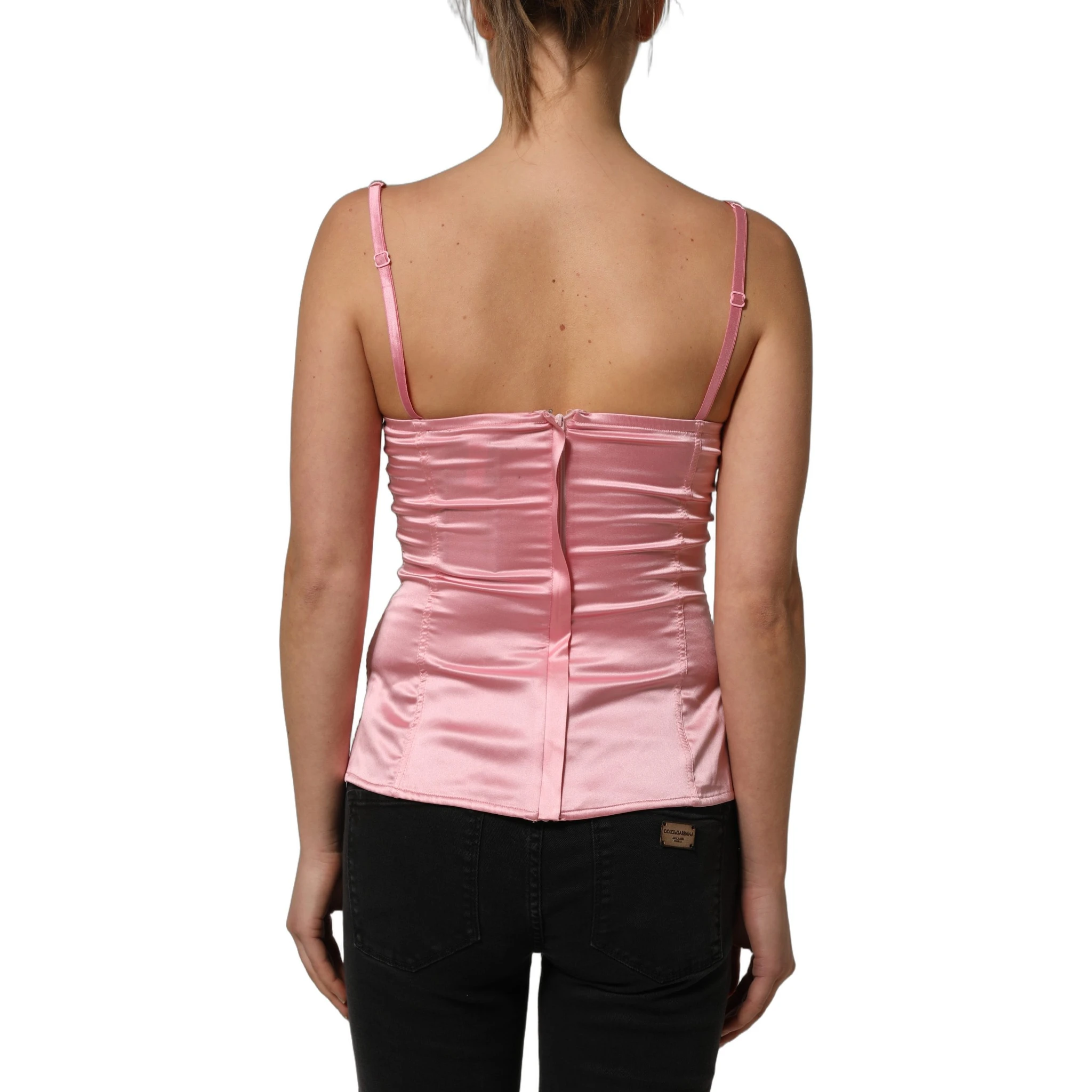 Pink Silk Satin Padded Bra Corset Style Top