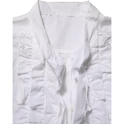 White Ruffled Bib Long Sleeves Blouse Top