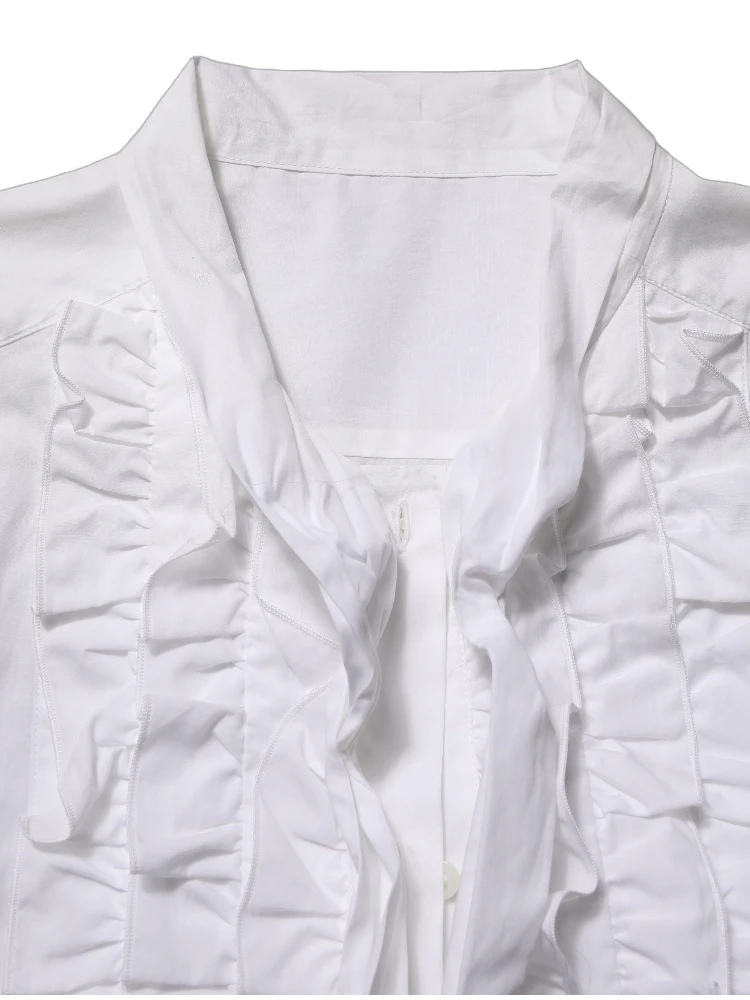 White Ruffled Bib Long Sleeves Blouse Top