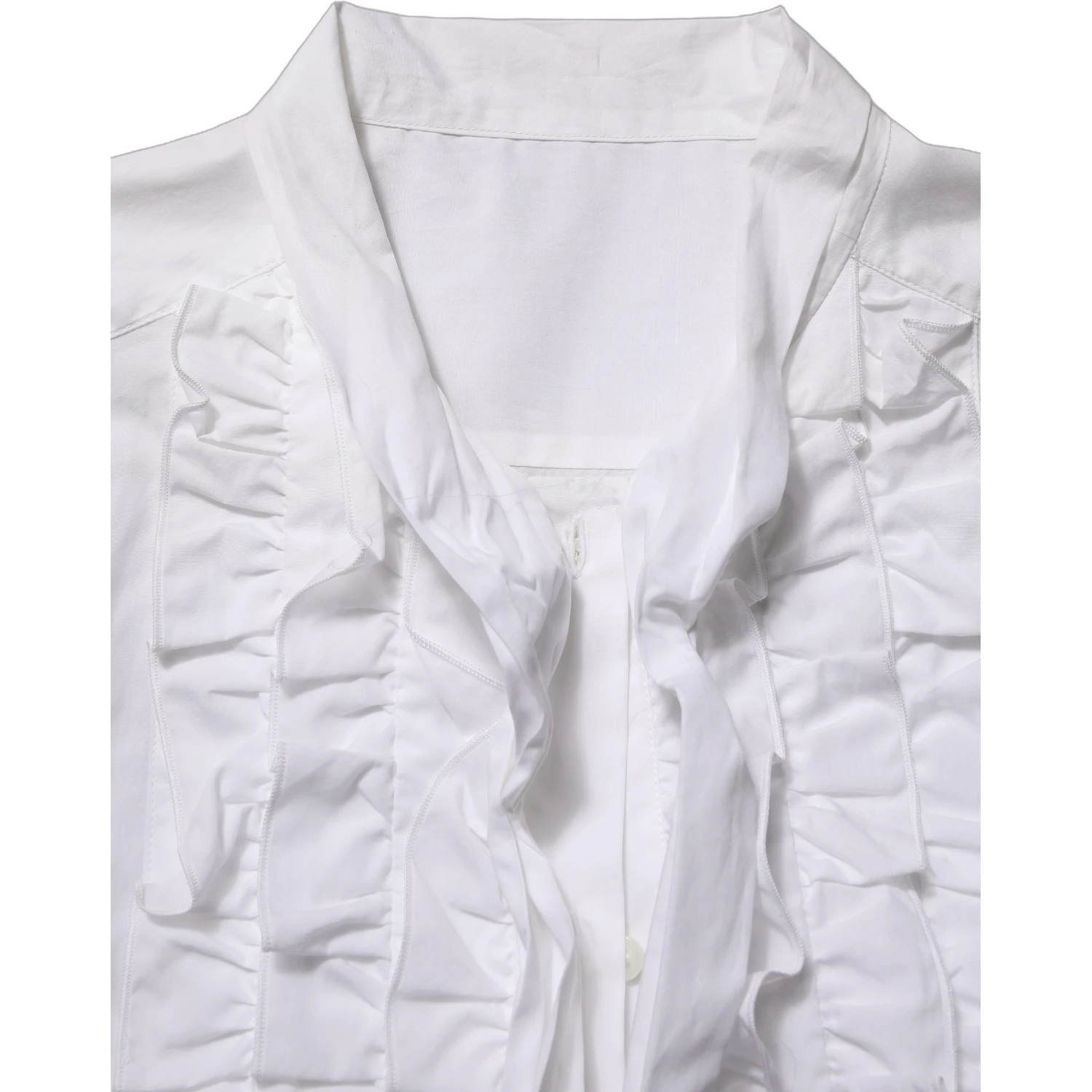White Ruffled Bib Long Sleeves Blouse Top