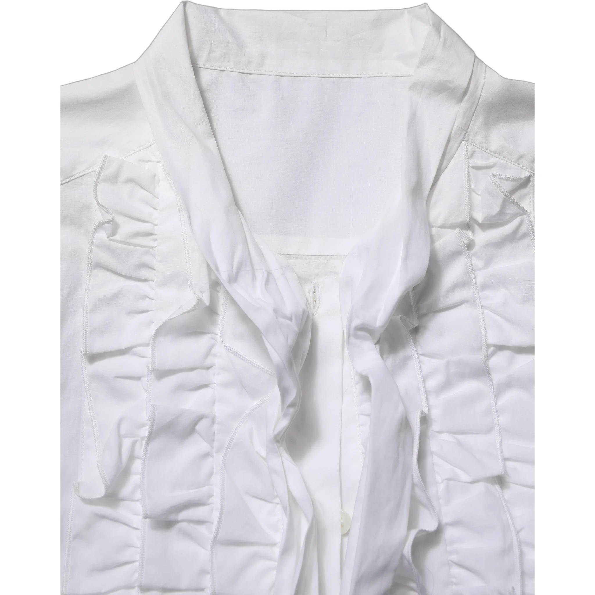 White Ruffled Bib Long Sleeves Blouse Top