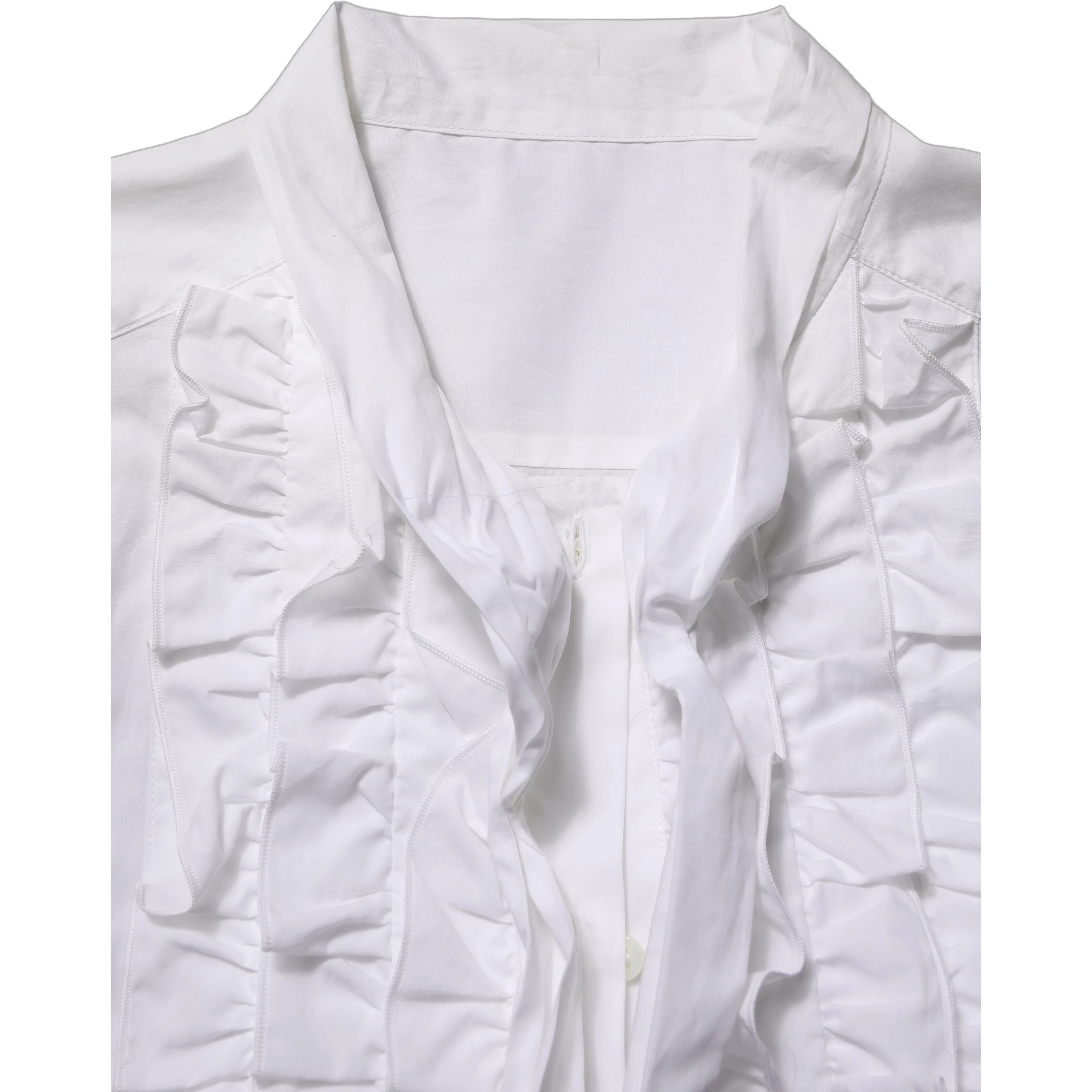 White Ruffled Bib Long Sleeves Blouse Top
