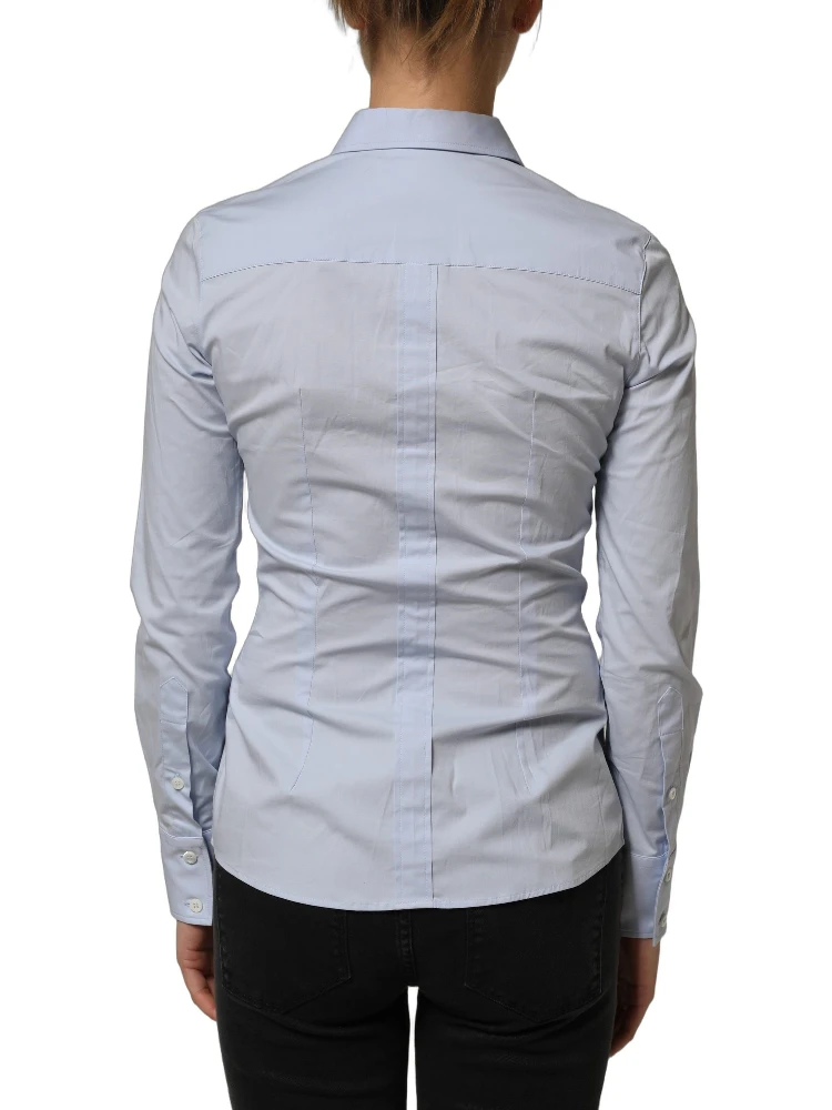 Blue Collared Long Sleeves Dress Shirt Top