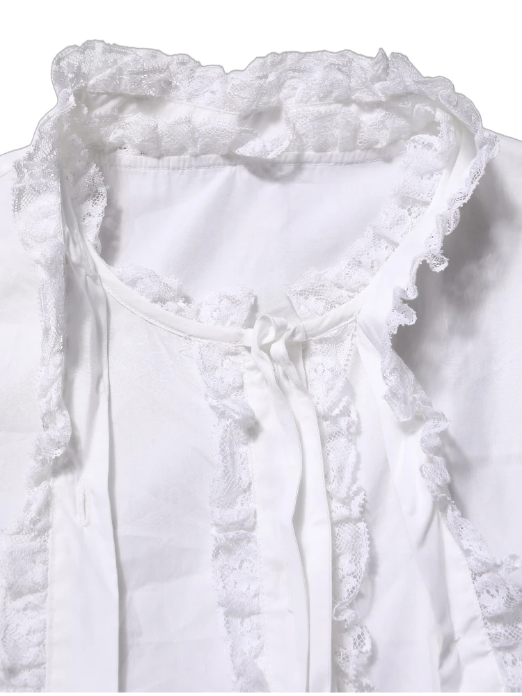 White Ruffled Lace Embellished Blouse Top