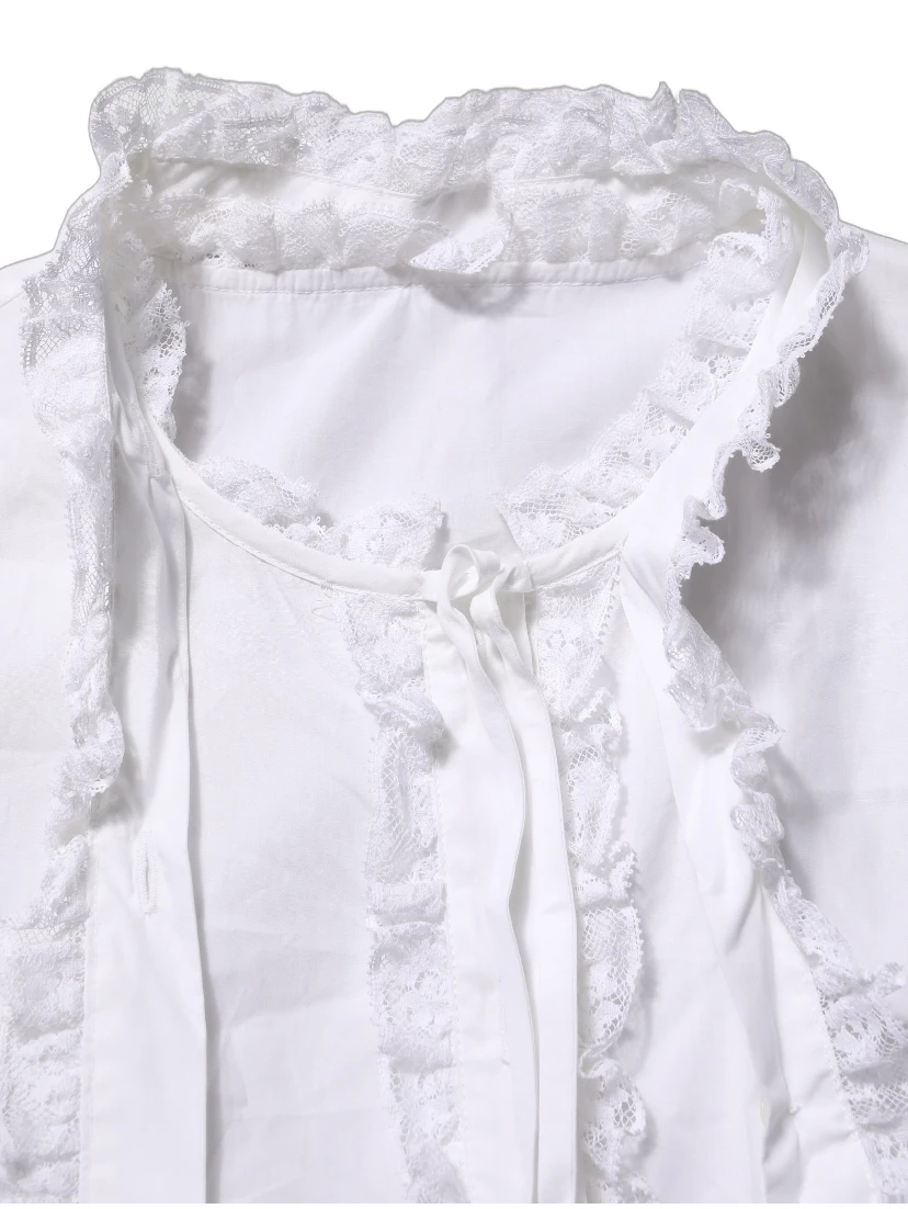White Ruffled Lace Embellished Blouse Top