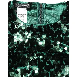 Green Sequined Long Sleeves Crop Blouse Top