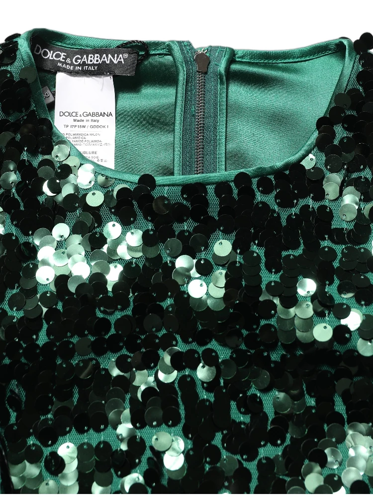 Green Sequined Long Sleeves Crop Blouse Top