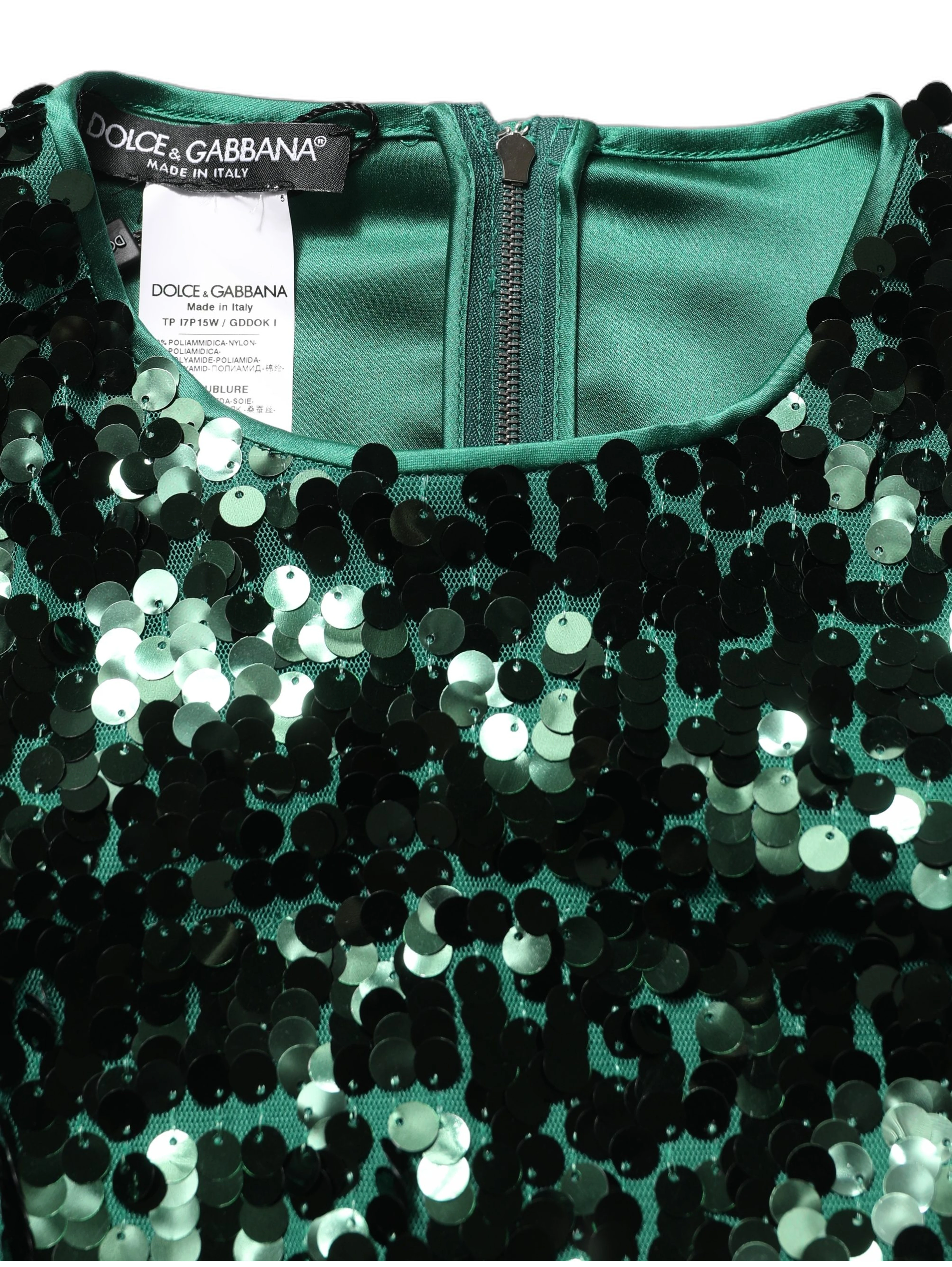 Green Sequined Long Sleeves Crop Blouse Top