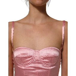 Pink Silk Satin Padded Bra Corset Style Top