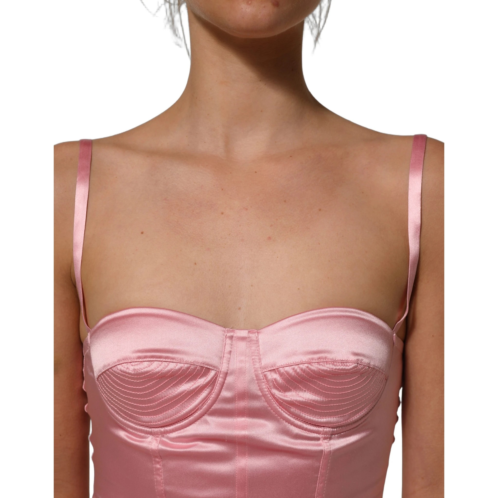 Pink Silk Satin Padded Bra Corset Style Top
