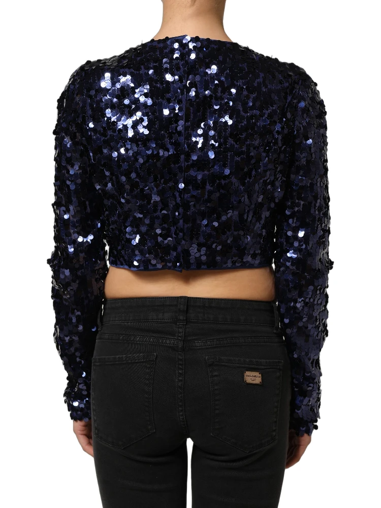 Blue Sequined Long Sleeves Crop Blouse Top alternative