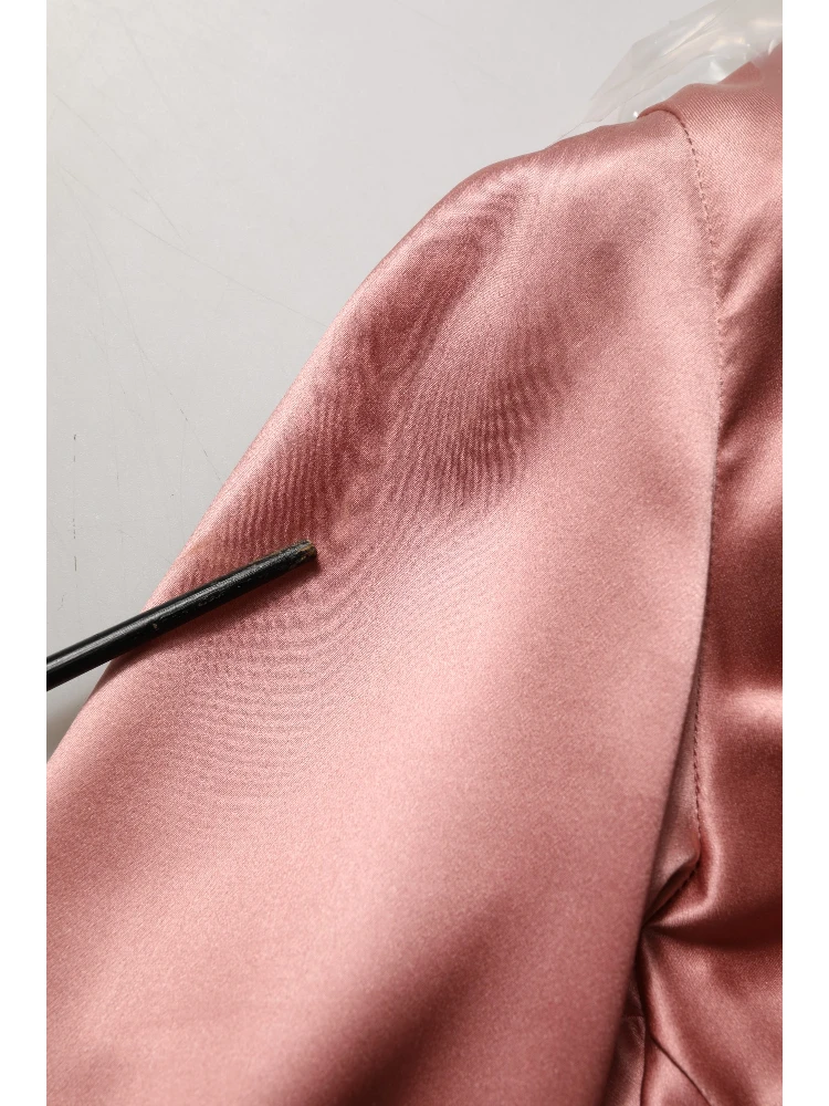 Pink Satin Silk V-neck Long Sleeves Blouse Top